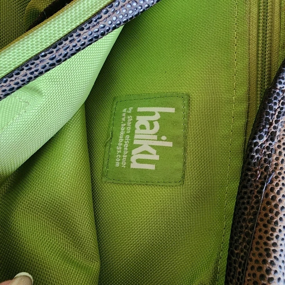 Haiku Messenger Bag Crossbody Brown Leather Lime Interior Ecofriendly Office